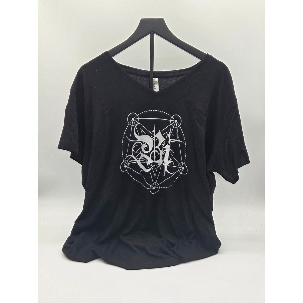 L.A.T Apparel Ladies 2XL Black V-Neck Graphic T-Shirt 100% Cotton 101-375